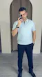 پلوشرت  بافت نیم زیپ مردانه آبی