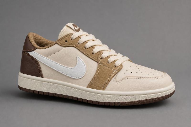 کتونی نایکی جردن ۱ لو زنانه (Air Jordan 1 Low) - رنگ بژ و قهوه‌ای (Sand & Mocha)