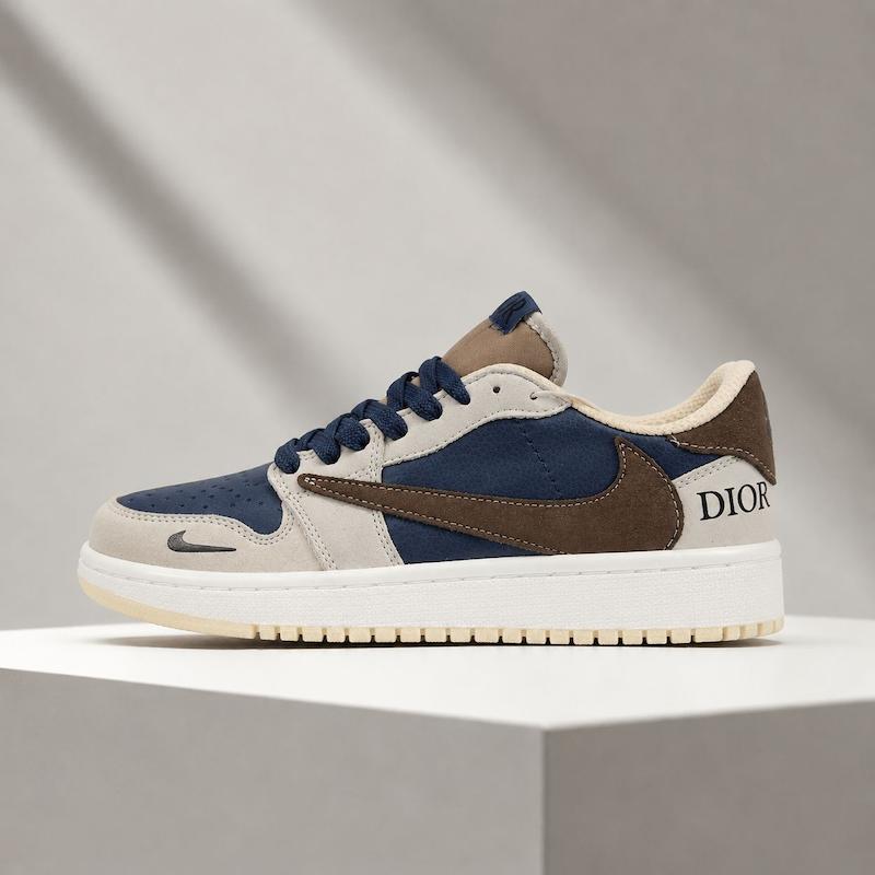 کتونی نایکی ایر جردن ۱ لو ترویس اسکات زنانه – رنگ سرمه‌ای قهوه‌ای (Travis Scott x Air Jordan 1 Low Navy Brown)