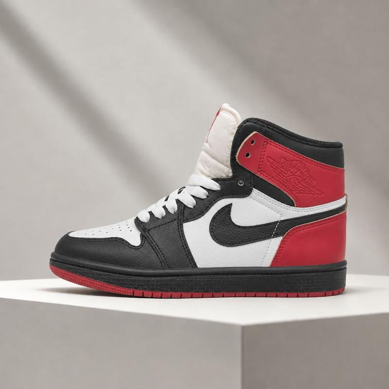 کتونی نایکی ایر جردن 1 ساق‌بلند زنانه  مشکی سفید قرمز (Black Toe/Chicago Hybrid) | Nike Air Jordan 1 High