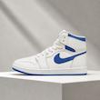 کتونی نایکی ایر جردن 1 ساق‌بلند زنانه سفید آبی کلاسیک | Nike Air Jordan 1 High White Blue