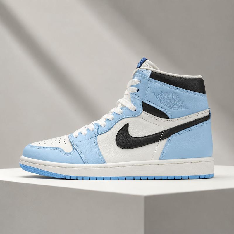 کتونی نایکی ایر جردن 1 ساق‌بلند زنانه آبی آسمانی سفید مشکی | Nike Air Jordan 1 High University Blue