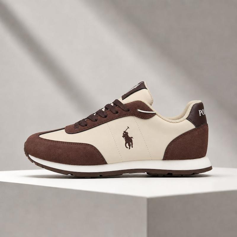 کتونی کژوال پولو رالف لورن زنانه کرم قهوه‌ای شکلاتی | Polo Ralph Lauren Cream Brown Sneaker