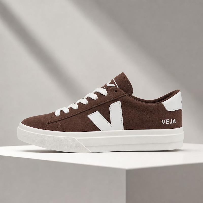 کتونی زنانه وجا جیر قهوه‌ای شکلاتی با لوگوی سفید | Veja Women’s Brown Suede Sneaker