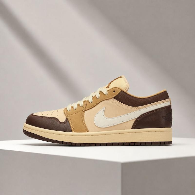 کتونی نایکی جردن 1 لو مردانه کرم قهوه‌ای سفید | Nike Air Jordan 1 Low Cream Brown White