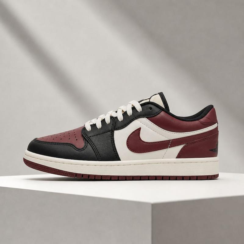 کتونی نایک ایر جردن ۱ لو مردانه زرشکی مشکی سفید Nike Air Jordan 1 Low Burgundy Black White