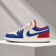 کتونی جردن ۱ لو مردانه ترکیب رنگی آبی، قرمز و سفید Jordan 1 Low White Blue Red Streetwear Edition