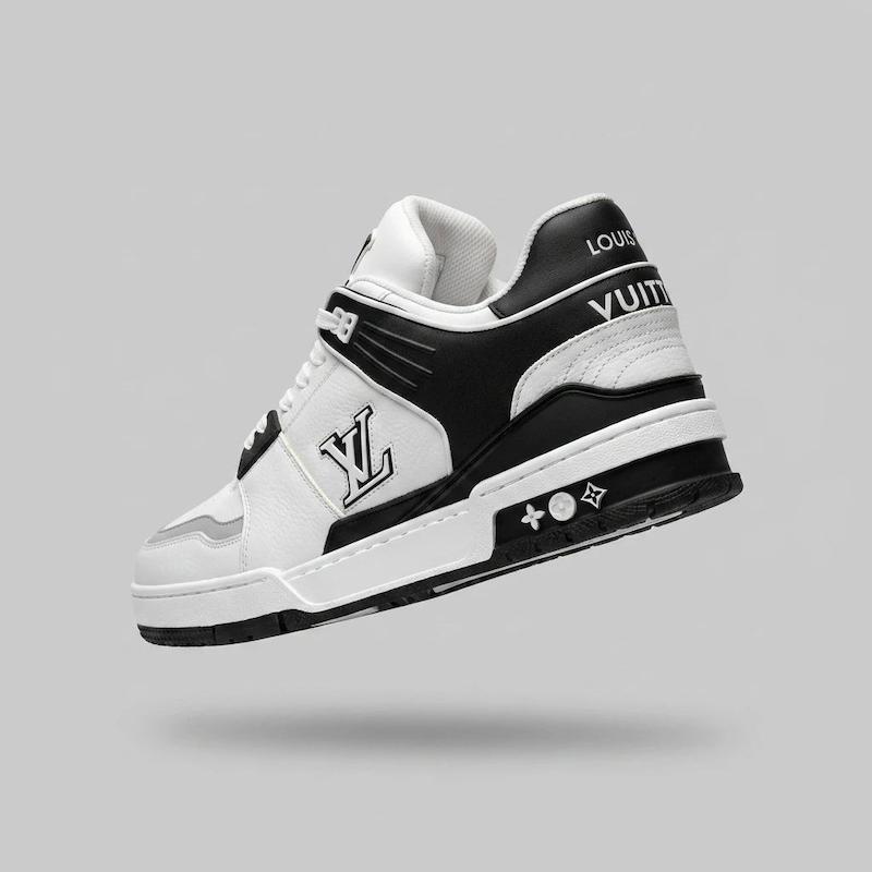 کتونی لویی ویتون مردانه مدل LV Trainer رنگ سفید مشکی (کلاسیک)   Louis Vuitton LV Trainer White Black Classic Sneakers