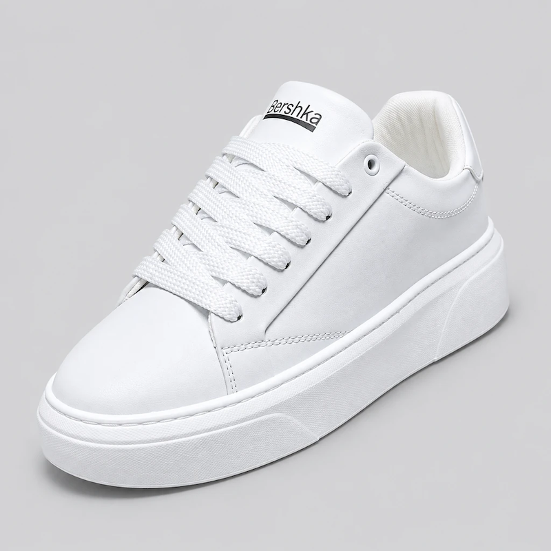 کتونی ونس برشکا مردانه تمام‌سفید لژدار (Bershka Platform Triple White)