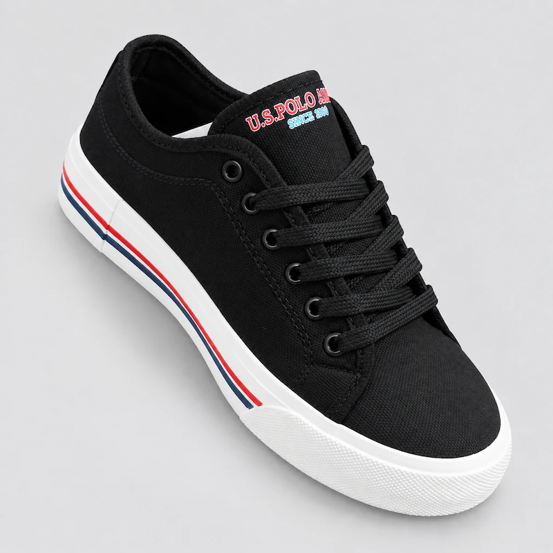 کتونی کژوال پارچه‌ای زنانه یو اس پولو مشکی با لوگو رنگی (U.S. Polo Assn. Women’s Black Canvas Sneakers)