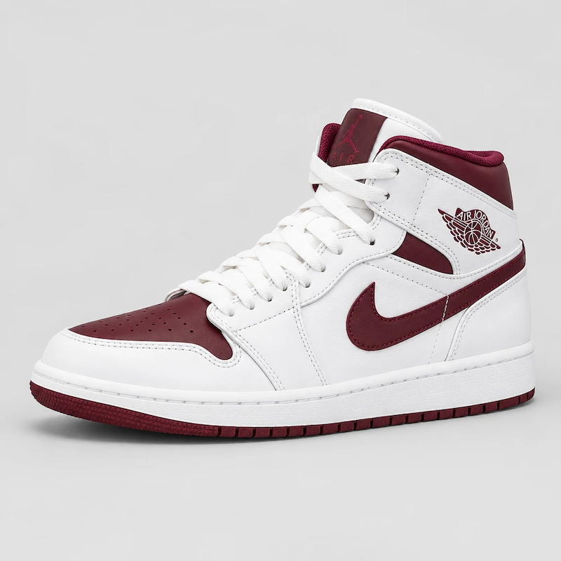 کتونی های‌تاپ ایر جردن 1 سفید / زرشکی با بند چرمی (Air Jordan 1 High Strap White Burgundy)