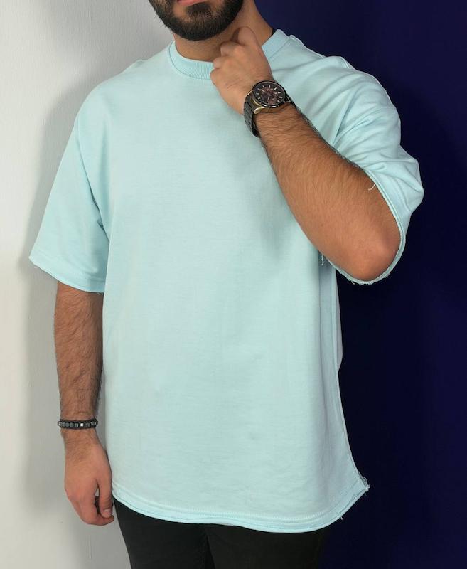 تیشرت آستین ۳ ربع بیسیک آبی آسمانی