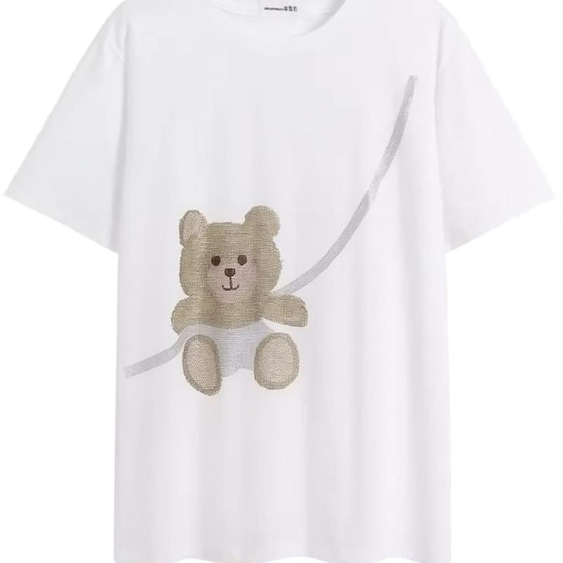 تی شرت زنانه مدل خرس شاین دار رنگ سفید
