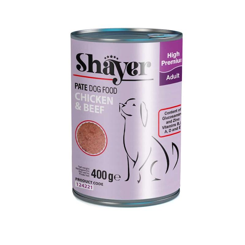 کنسرو سگ مدل شایر طعم مرغ و گوشت وزن 400گرم 