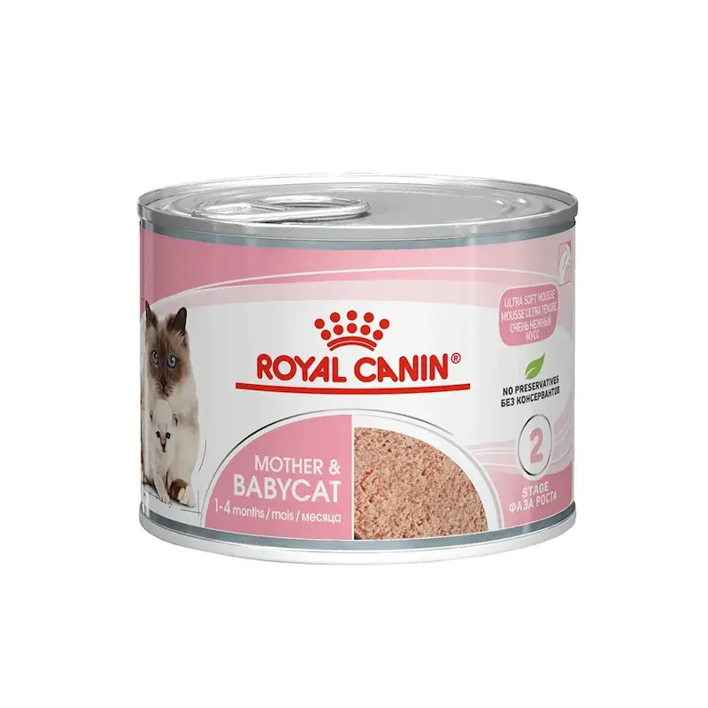 کنسرو غذای بچه گربه و مادر رویال کنین مدل Mother And Baby وزن 195 گرم