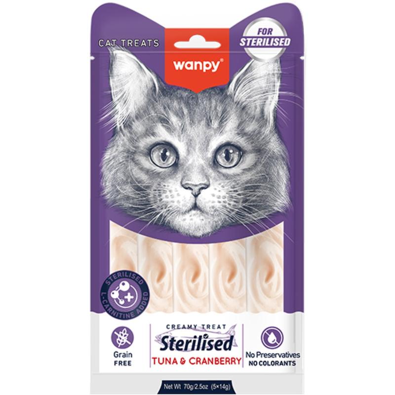 بستنی گربه استریلایزد عقیم شده ونپی طعم ماهی تن و کرنبری Wanpy Sterilised  بسته پنج عددی