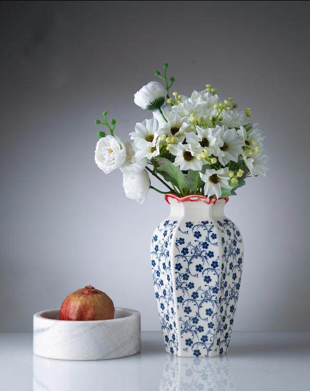 گلدان خمره ای سرامیکی شکوفه آبی