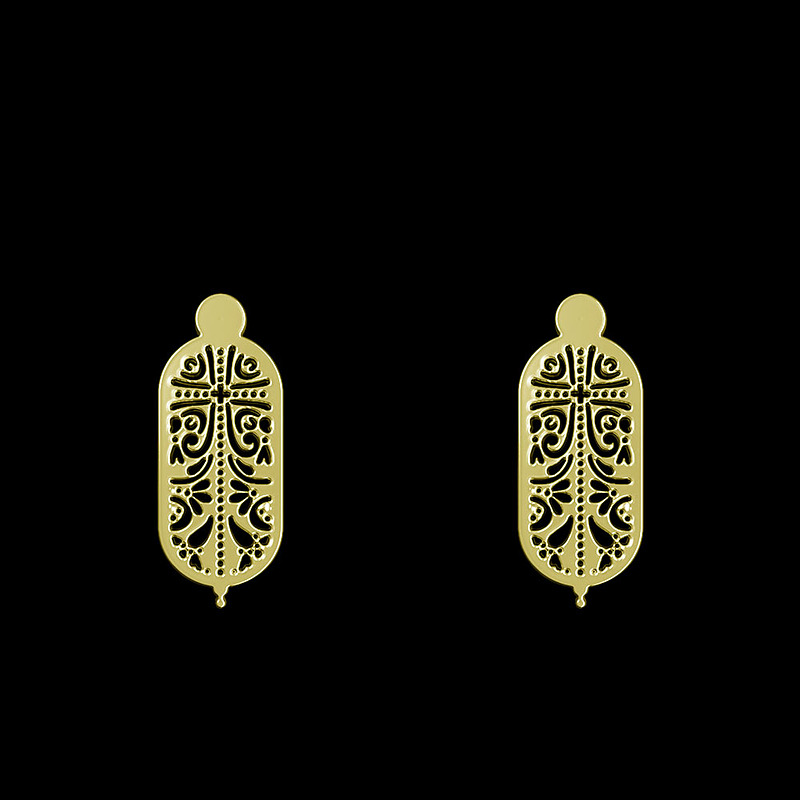 گوشواره طلا مدل بیضی طرح دار کد GA10058