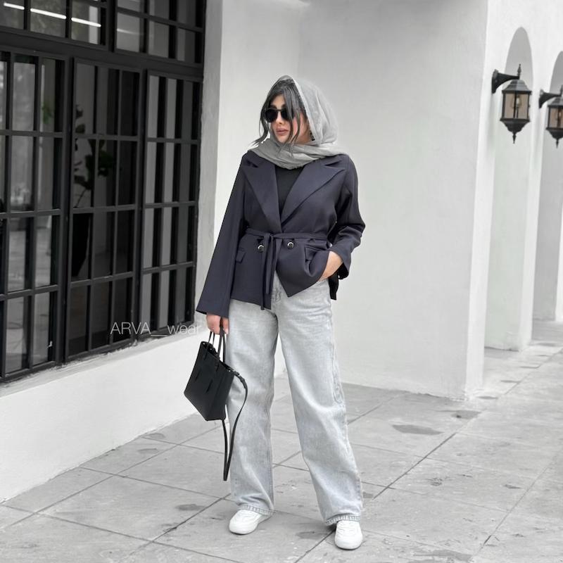 کت کارتیر کمردار سُربی