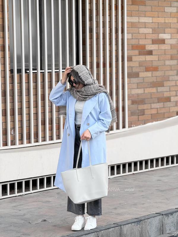 کت لینن بلند آبی روشن