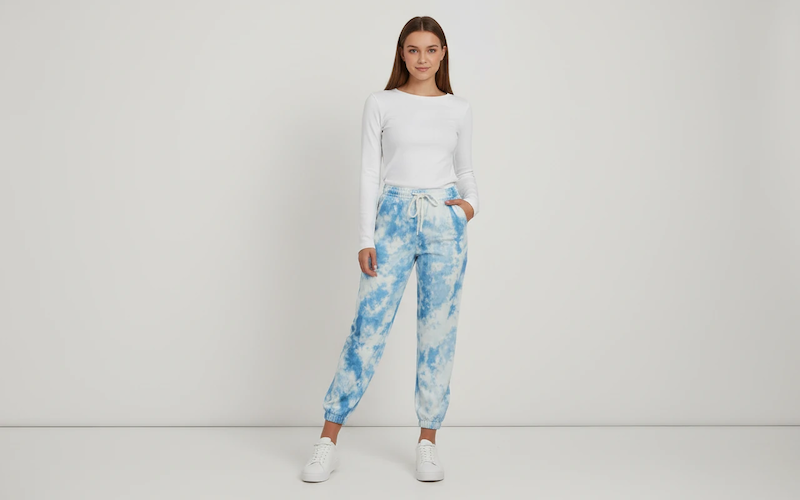 شلوار اسلش زنانه طرح تای‌دایی شیک و ترندی رنگ: آبی – سفید کمر کشی با بند تنظیم خانگی و بیرونی پنبه ای باشگاهی 