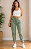 شلوار مام فیت دخترانه و پسرانه  پشت کمرکش دار رنگ سبز (Green Mom Fit Pants)-کپی