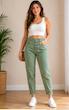 شلوار مام فیت دخترانه و پسرانه  پشت کمرکش دار رنگ سبز (Green Mom Fit Pants)-کپی