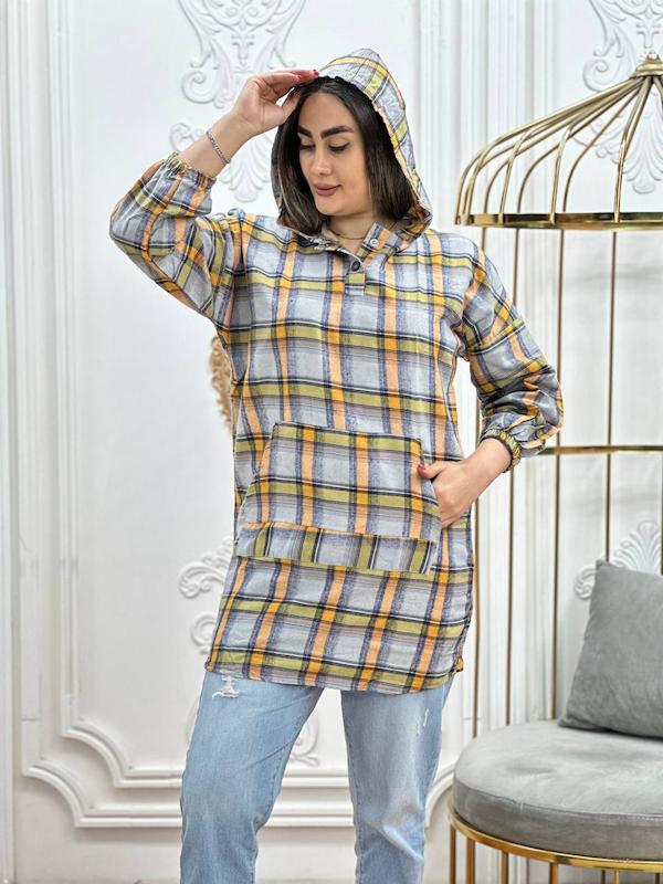 مانتو کلاهدار هودی  چهارخونه پشمی 