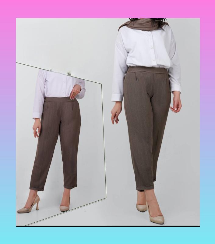 شلوار نخی چروک مام فیت