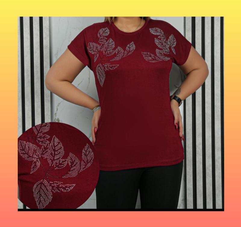 تیشرت بالاتنه برگ نگین دار نخ پنبه 