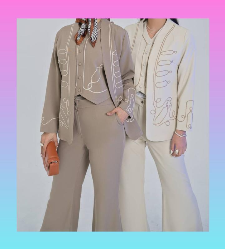 ست سه تیکه خامه دوزی شده