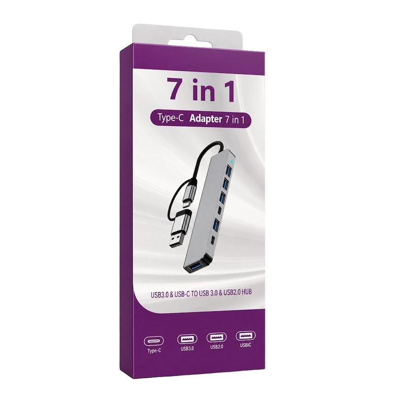 هاب ۷ پورت USB و Type-C مدل7in1 با رابط اتصال دوگانه