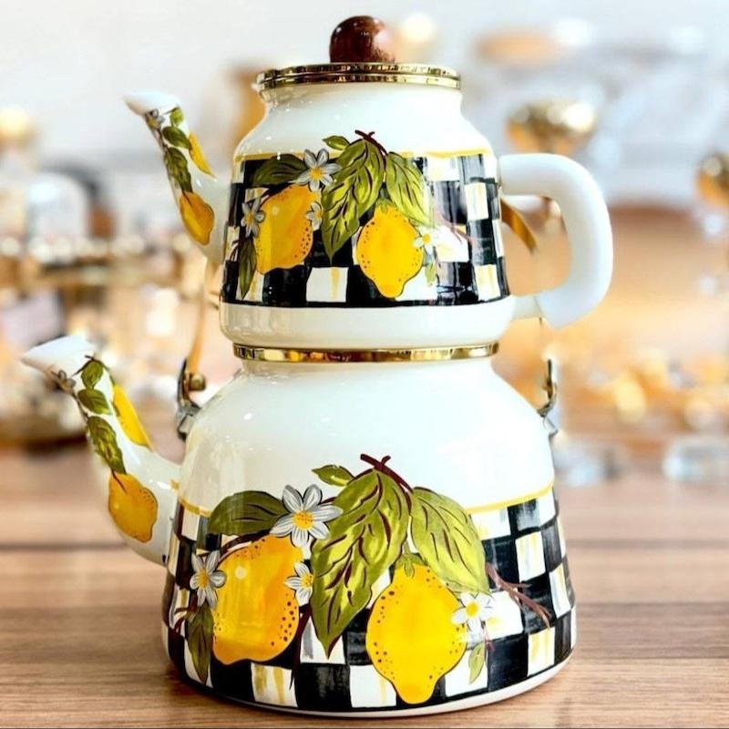 کتری قوری لعابی طرح لیمو 