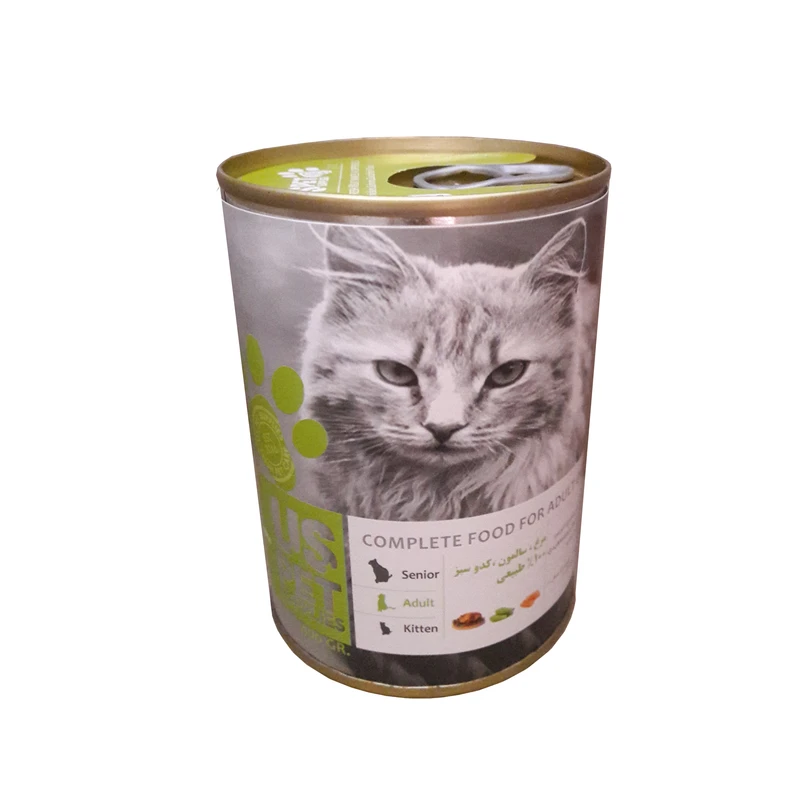 کنسرو پته مخصوص گربه بالغ Us pet با طعم   مرغ و سالمون و کدو سبز 400 گرمی