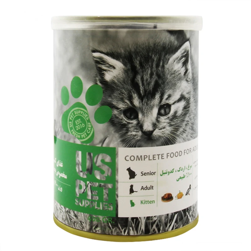 کنسرو پته مخصوص بچه گربه Us pet با طعم مرغ و اردک و کدو تنبل 430 گرمی