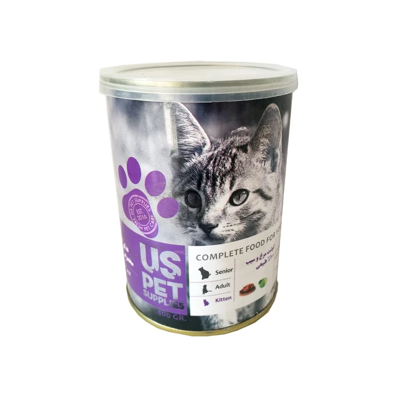 کنسرو پته مخصوص بچه گربه Us pet با طعم گوشت مرغ و سیب 430 گرمی