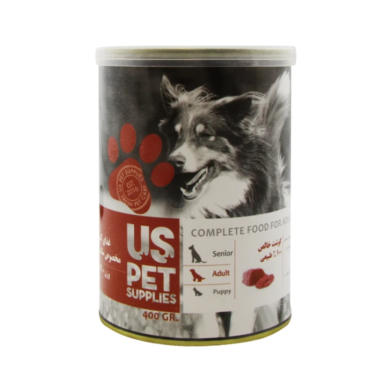 کنسرو پته مخصوص سگ بالغ Us pet با طعم گوشت خاص 400 گرمی