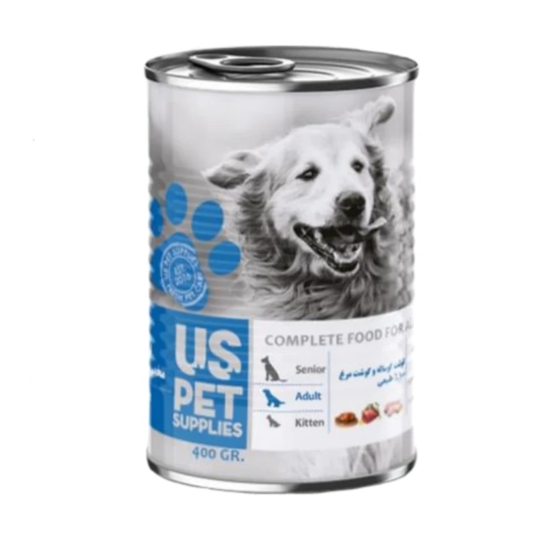 کنسرو پته مخصوص سگ بالغ Us pet با طعم گوشت گوساله و گوشت مرغ 400 گرمی