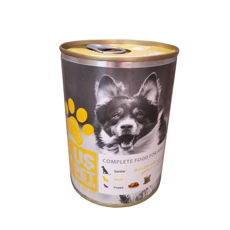 کنسرو پته مخصوص سگ بالغ Us pet با طعم مرغ و برنج 400 گرمی