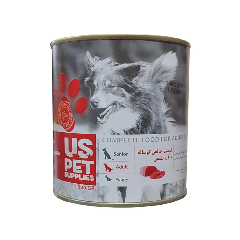 کنسرو پته مخصوص سگ بالغ Us pet با طعم گوشت خالص 800 گرمی