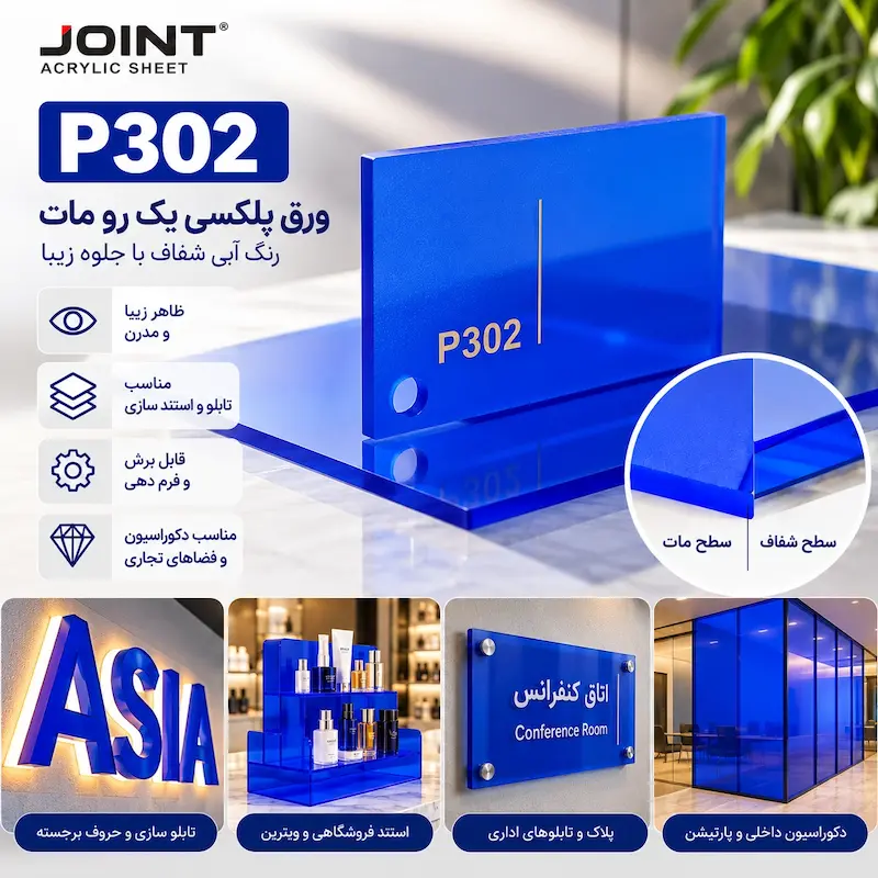 ورق پلکسی شفاف یک رو مات کد P302 - آبی شفاف وارداتی 