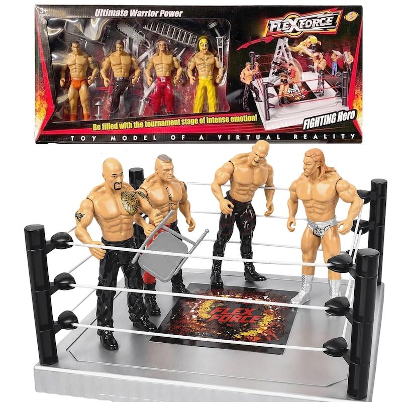 ست رینگ کشتی کج DZLING با ۴ اکشن فیگور کشتی‌گیر | Wrestling Arena Playset