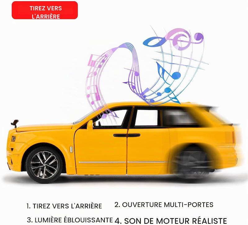ماشین فلزی رولزرویس کالینان مقیاس 1:32 عقب‌کش، چراغ‌دار و صدا‌دار رنگ مشکی و زرد