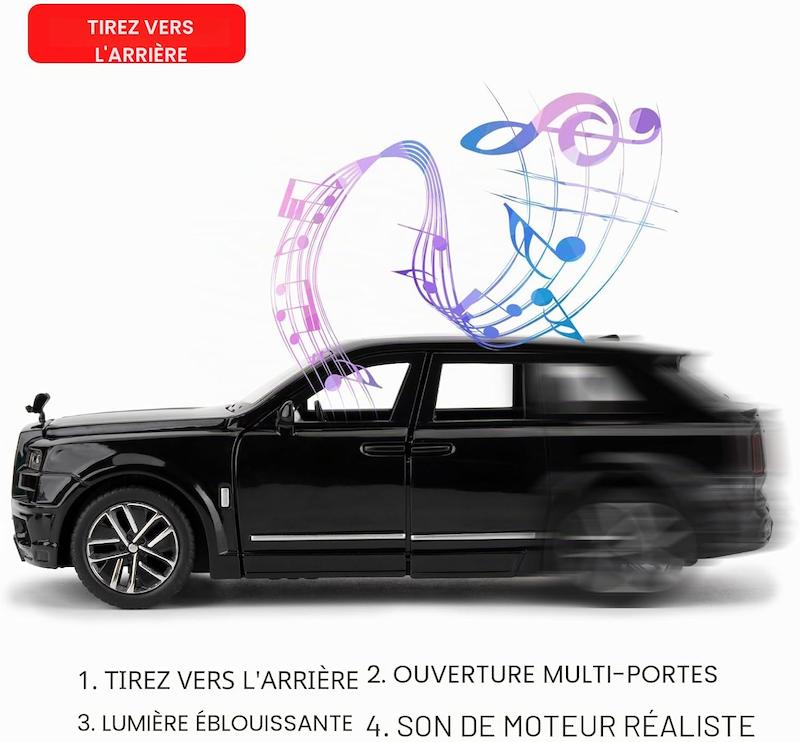 ماشین فلزی رولزرویس کالینان مقیاس 1:32 عقب‌کش، چراغ‌دار و صدا‌دار رنگ مشکی و زرد