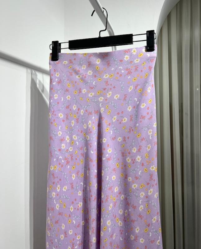 دامن بلند زنانه گلدار یاسی