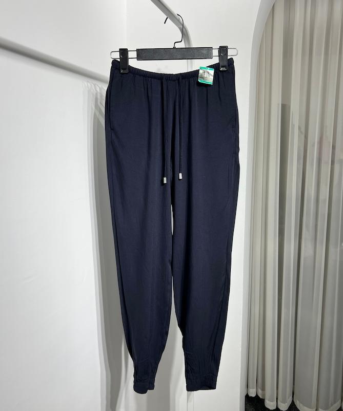 شلوار نخی کمرکشی سرمه ای زنانه H&M