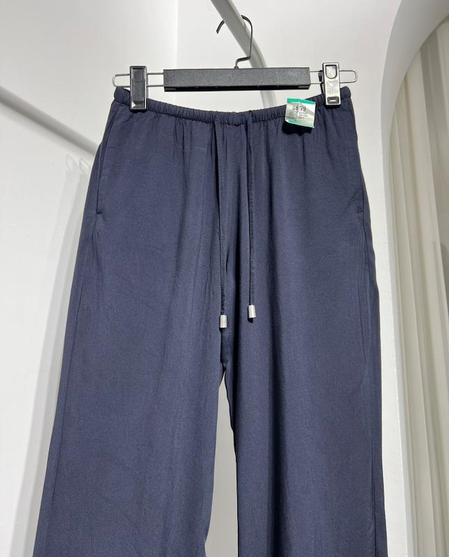 شلوار نخی کمرکشی سرمه ای زنانه H&M