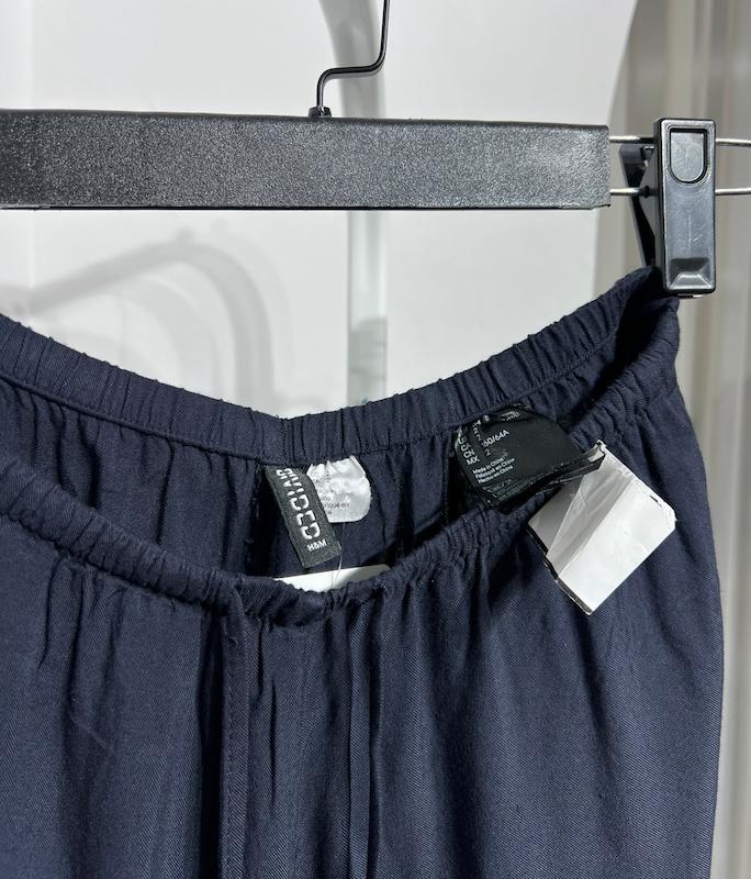 شلوار نخی کمرکشی سرمه ای زنانه H&M