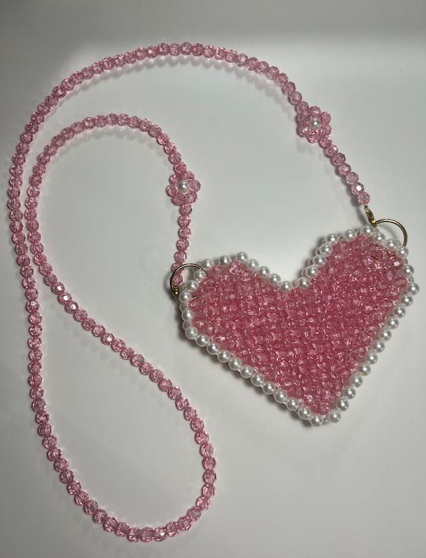 کیف قلبی کریستالی مرواریدی