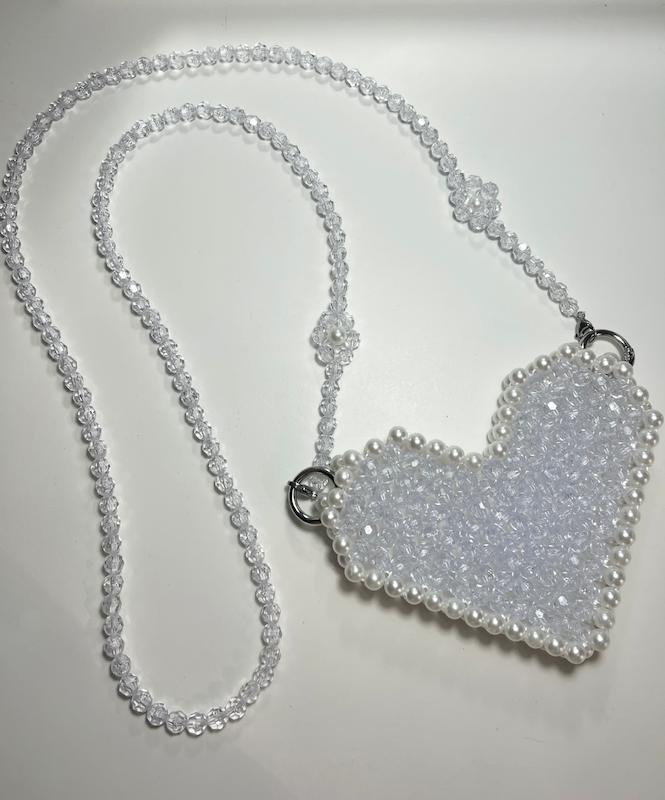 کیف قلبی کریستالی مرواریدی سفید